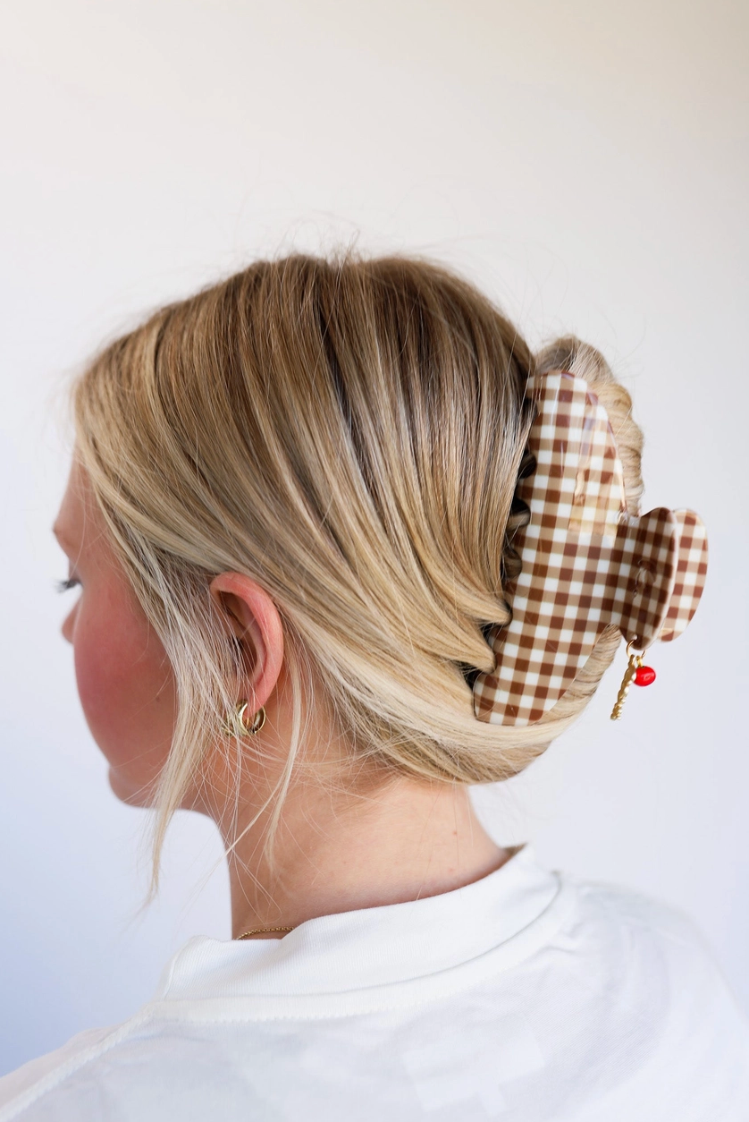 kaxi brown gingham tomato charm - oversized claw