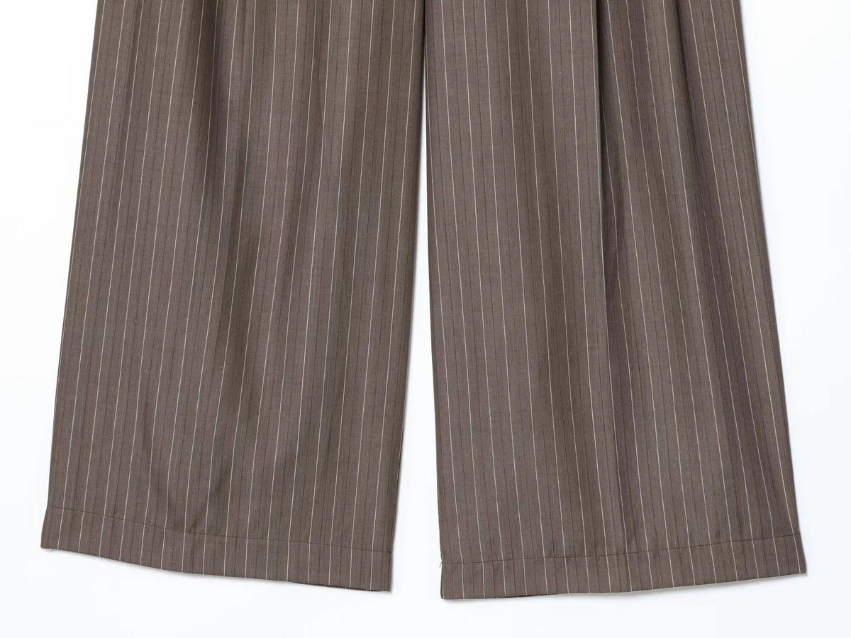 Office Lady Chic Brown Suits V Neck Striped Loose Blazer High Waist Wide Leg Pants Fashion Casual Women Suits Костюм Офисный
