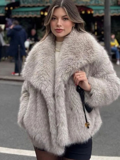 Women's Fluffy Plush Lapel Coat