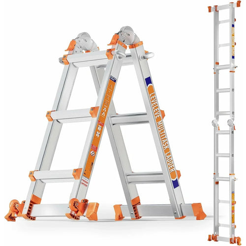Multi‑Purpose Aluminum Folding Ladder, 3‑6 Step Adjustable Height, 330 Lbs Load Capacity