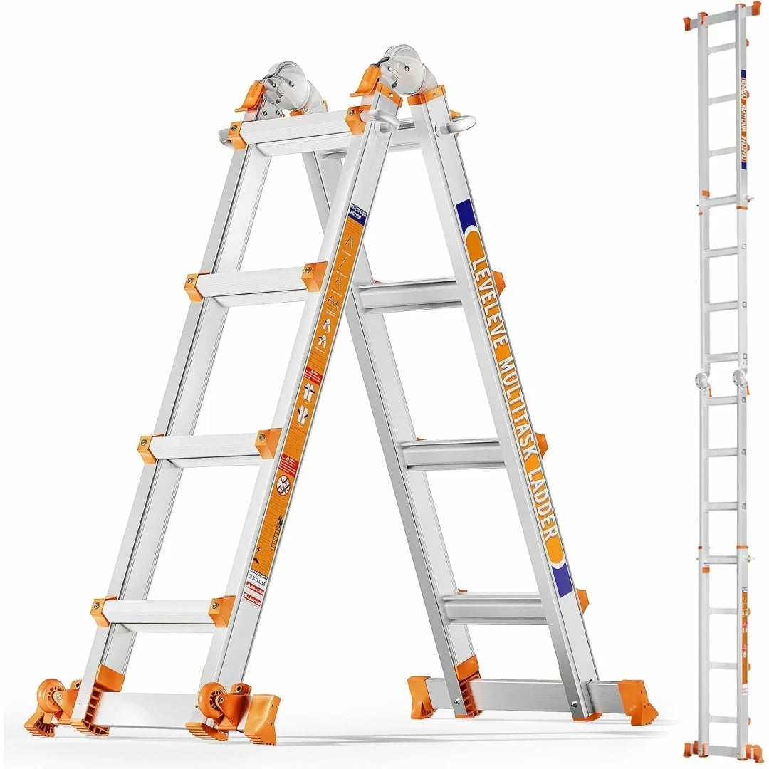 Multi‑Purpose Aluminum Folding Ladder, 3‑6 Step Adjustable Height, 330 Lbs Load Capacity