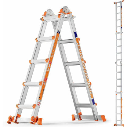 Multi‑Purpose Aluminum Folding Ladder, 3‑6 Step Adjustable Height, 330 Lbs Load Capacity