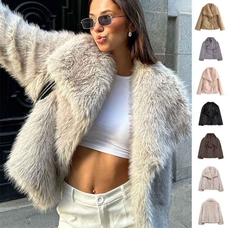 Women's Fluffy Plush Lapel Coat