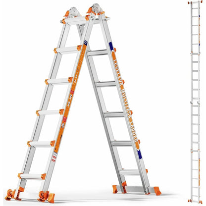 Multi‑Purpose Aluminum Folding Ladder, 3‑6 Step Adjustable Height, 330 Lbs Load Capacity