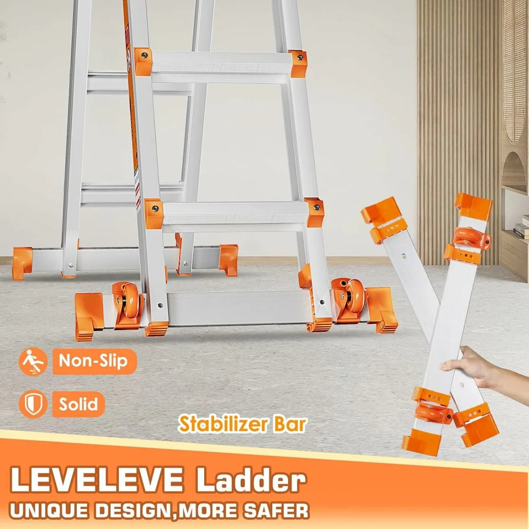 Multi‑Purpose Aluminum Folding Ladder, 3‑6 Step Adjustable Height, 330 Lbs Load Capacity