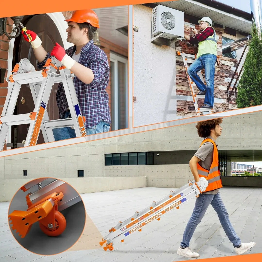 Multi‑Purpose Aluminum Folding Ladder, 3‑6 Step Adjustable Height, 330 Lbs Load Capacity