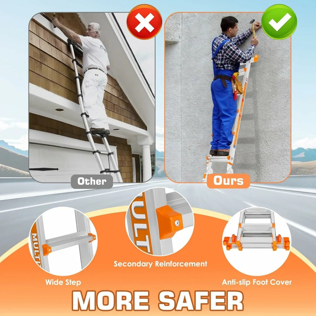 Multi‑Purpose Aluminum Folding Ladder, 3‑6 Step Adjustable Height, 330 Lbs Load Capacity