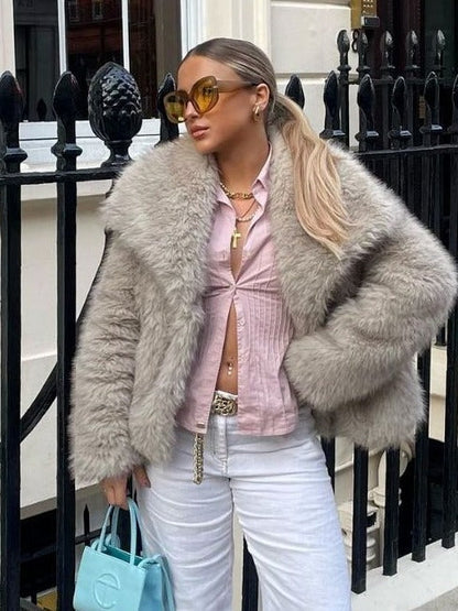 Women's Fluffy Plush Lapel Coat