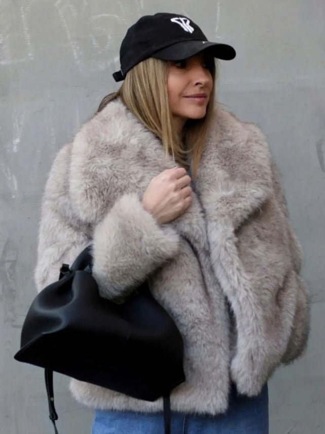 Women's Fluffy Plush Lapel Coat