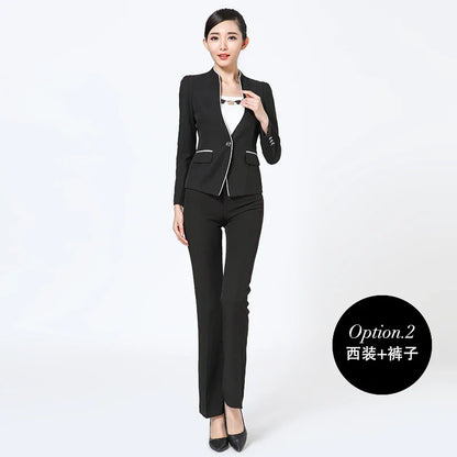 Naviu New Winter Two Pieces Set Slim Work Wear Women Fashion Formal Blazer and Trousers Office Business Suit