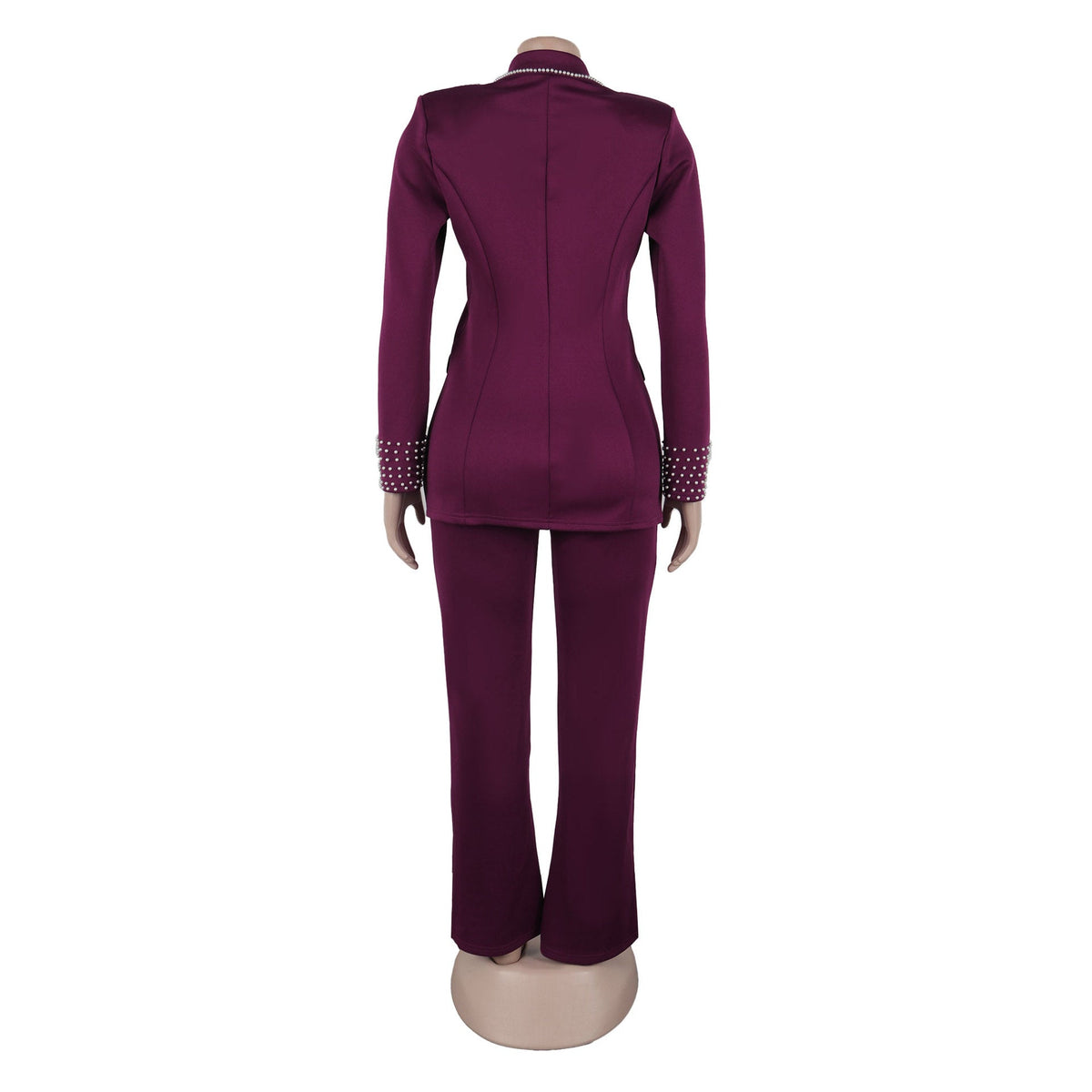 CM.YAYA Fashion Pearl Splicing Women's Set Long Sleeve Blazer and Wide Leg Pants Suit 2024 Winter OL Fall Two 2 Piece Set Outfit