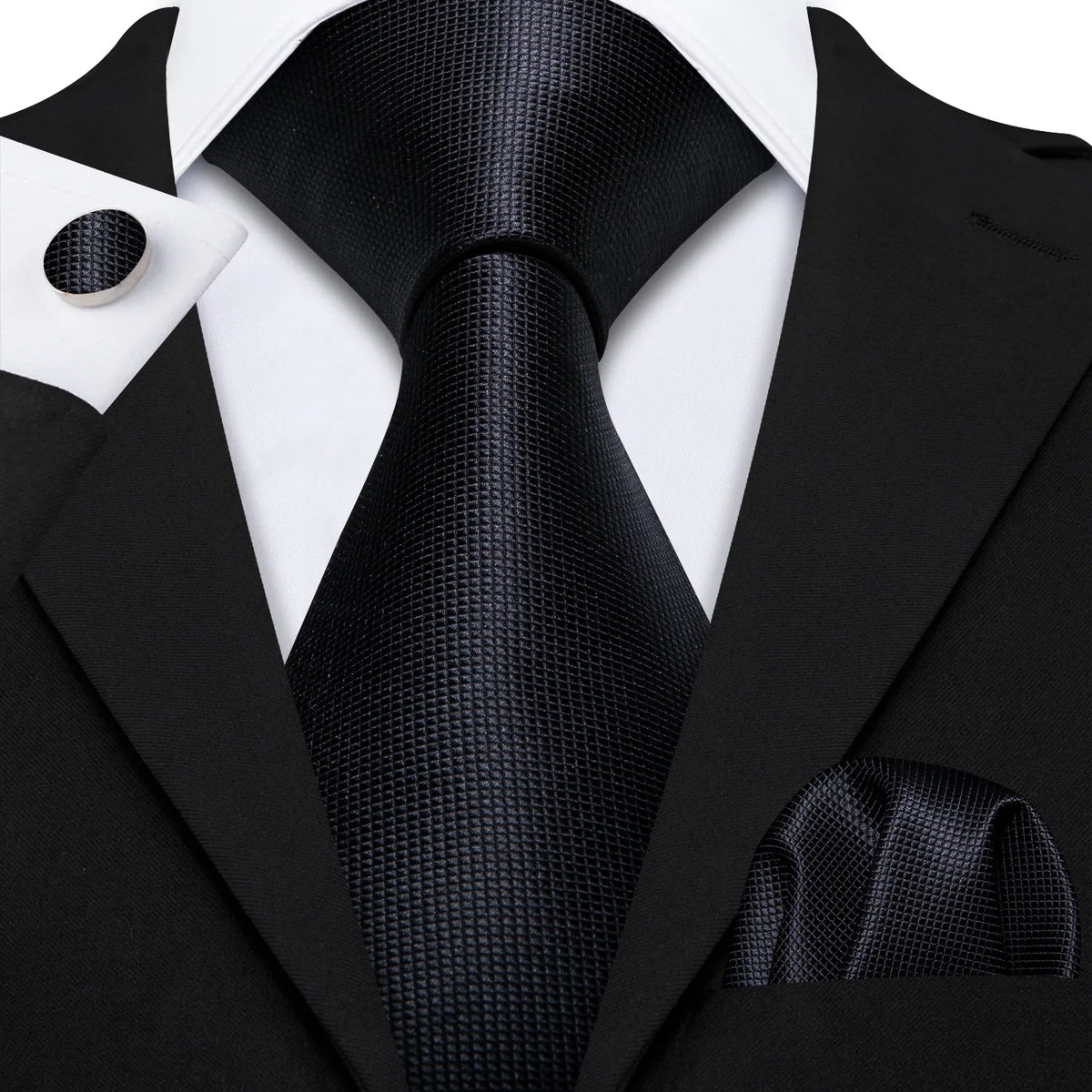 Barry.Wang Black White Gray Silver Silk Men Tie Handkerchief Cufflinks Set Jacquard Necktie for Male Wedding Business Party Gift