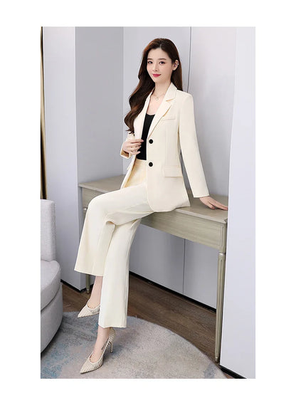 Fashion Casual Pants Suit the New Korean Pop Lapel Loose Pants Blouse Professional Suit Two-piece Women Elegant Set