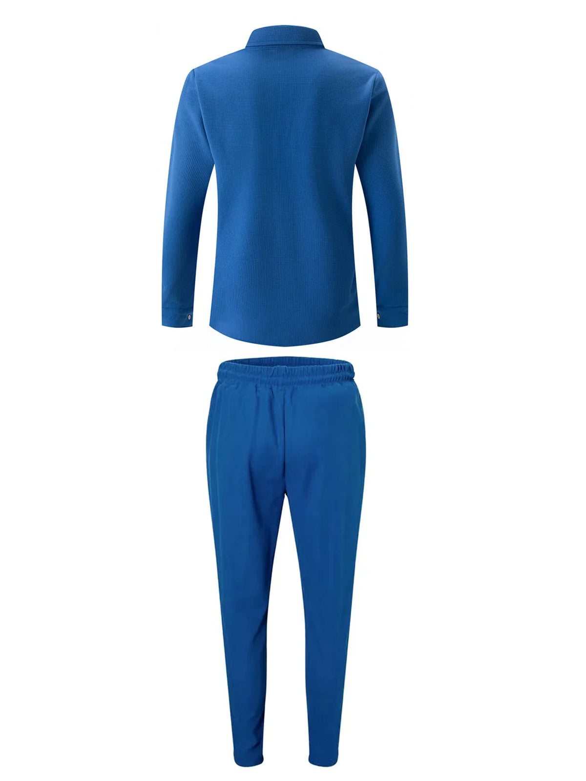 Spring and Autumn Men Waffle Solid Color Two-piece New Trend Lapel Long-sleeved Shirt and Trousers Casual Outdoor Sports Suit