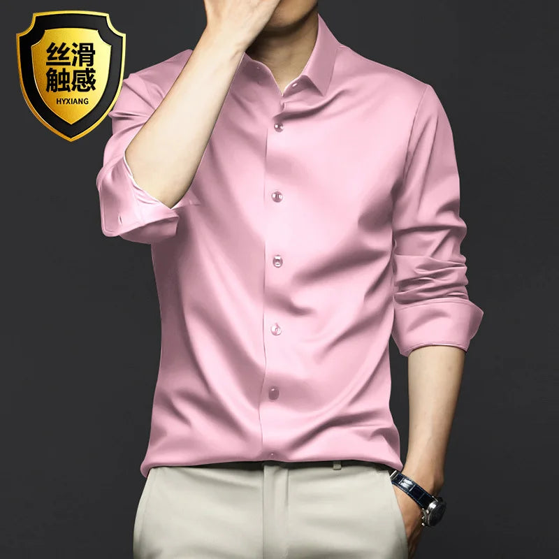 6XL Large High Quality Formal Dress Autumn and Winter Men's Long Sleeve Pure White Shirt Non iron Business Casual Ice Silk