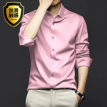 6XL Large High Quality Formal Dress Autumn and Winter Men's Long Sleeve Pure White Shirt Non iron Business Casual Ice Silk