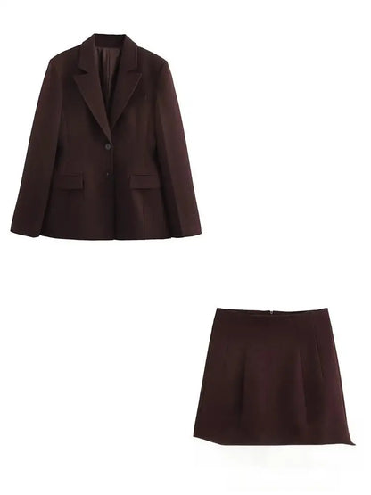 KONDALA Chic Casual Solid Women Suit Pockets Button Blazer Straight Loose Pants Zipper Skirt New Fashion 2025 Autumn Winter Sets