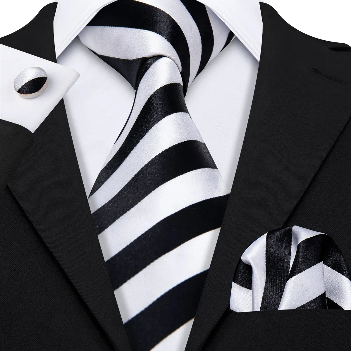 Barry.Wang Black White Gray Silver Silk Men Tie Handkerchief Cufflinks Set Jacquard Necktie for Male Wedding Business Party Gift