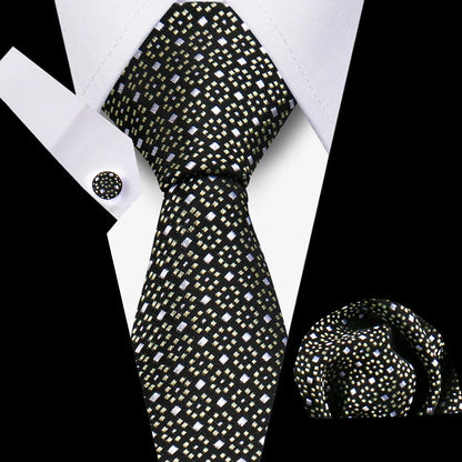 Tie For Men Classic Plaid Handkerchiefs Red Necktie Cufflinks For Men Blouse Business Wedding Accessories Women Collar Man Gift