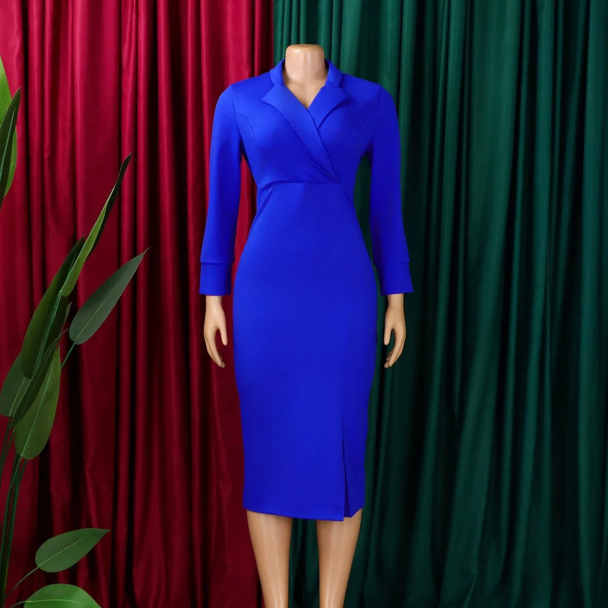 Elegant Bodycon Dresses for Women V Neck Full Sleeve Solid Sheath Package Hips Mid Calf Professional Business Work Dress Midi OL