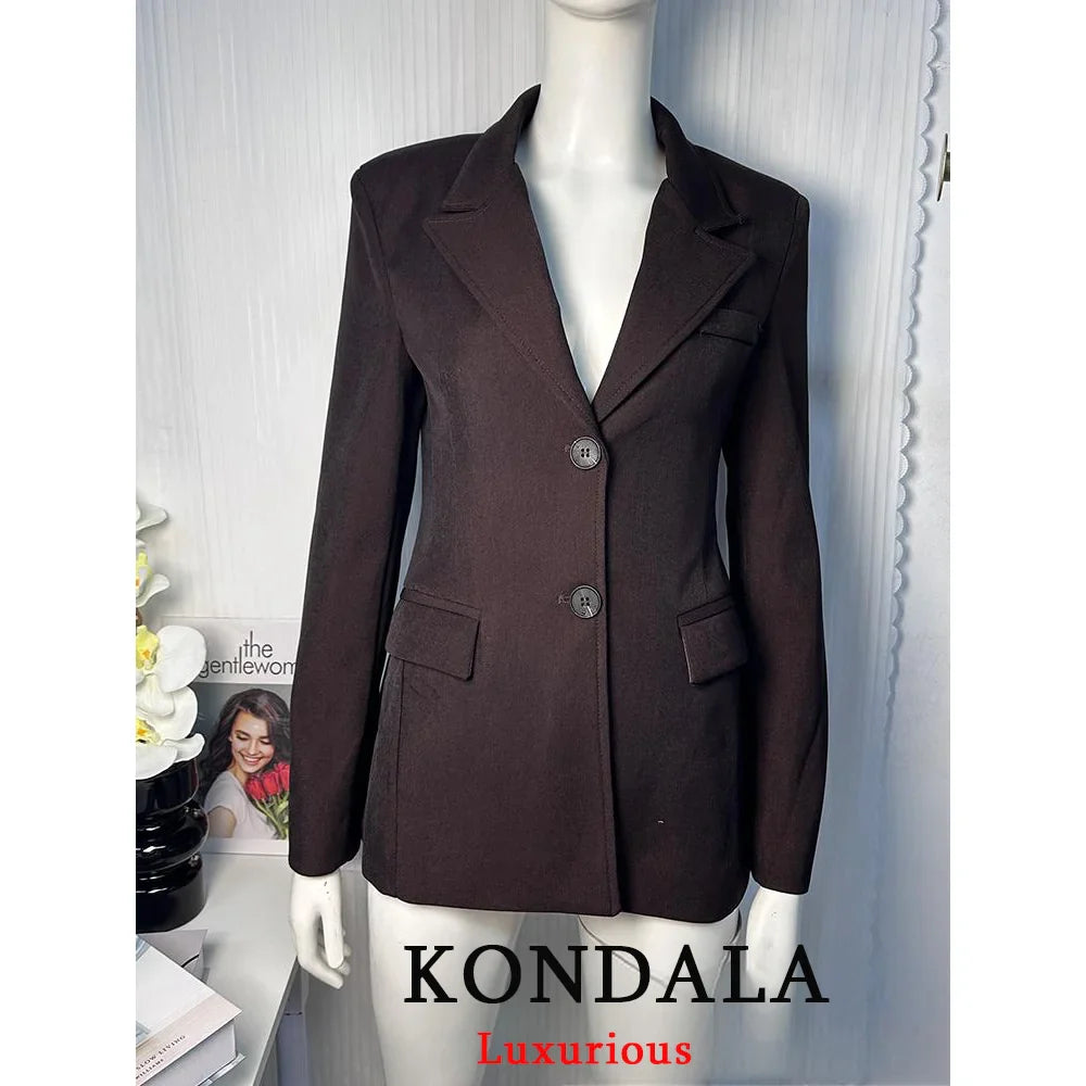KONDALA Chic Casual Solid Women Suit Pockets Button Blazer Straight Loose Pants Zipper Skirt New Fashion 2025 Autumn Winter Sets