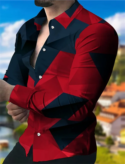 3D printed long sleeved ultra-fine fiber blended men's fashionable and handsome clothing casual shirt