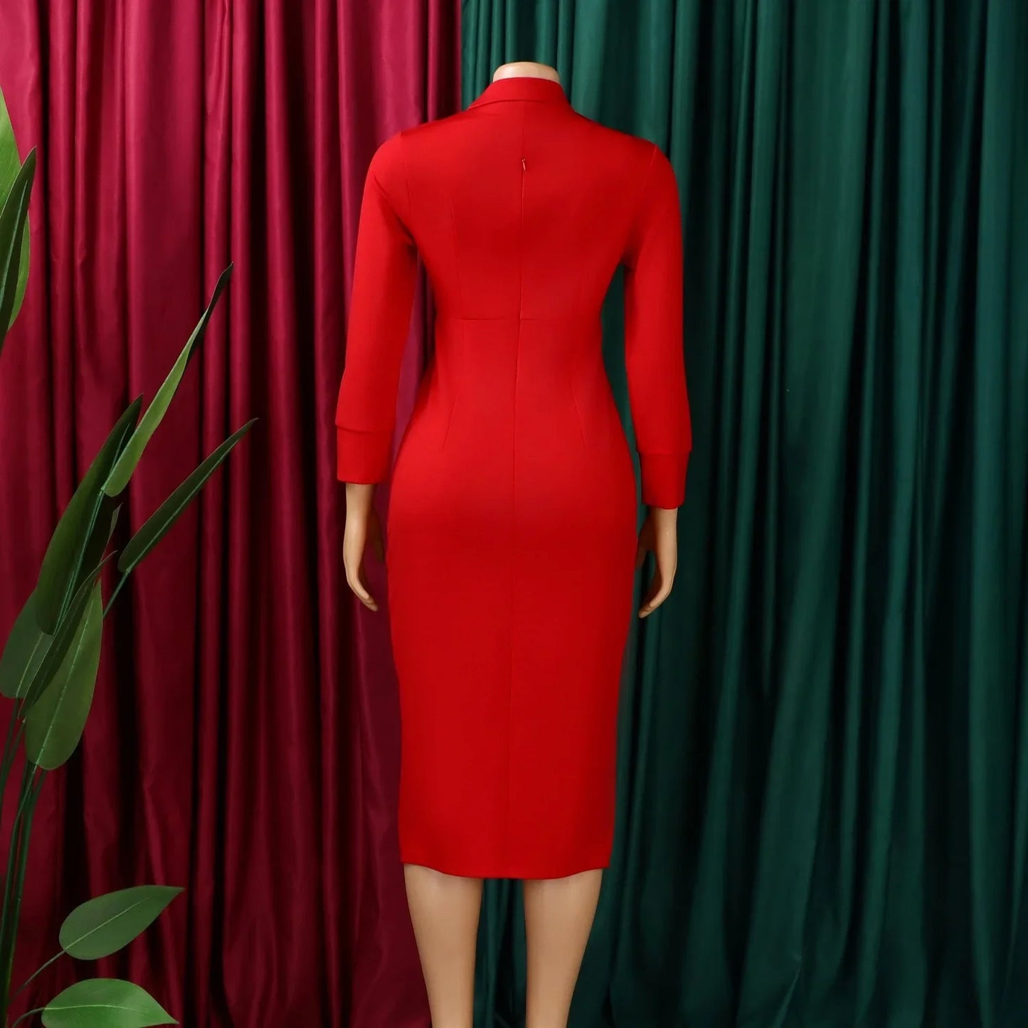 Elegant Bodycon Dresses for Women V Neck Full Sleeve Solid Sheath Package Hips Mid Calf Professional Business Work Dress Midi OL