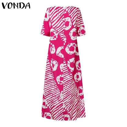 Plus Size VONDA Women Summer Party Maxi Dress Bohemian Printed Long Sundress Beach Vestidos 2025 Half Sleeve Casual Loose Robe