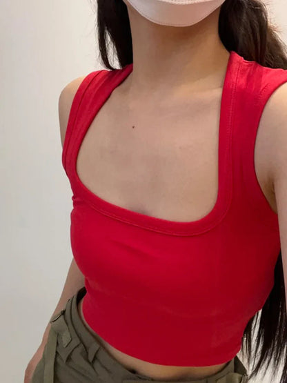 Deep Square Collar Vests 2023 Summer New Fashion Sexy Women's Crop Tops Sling Vest Camis