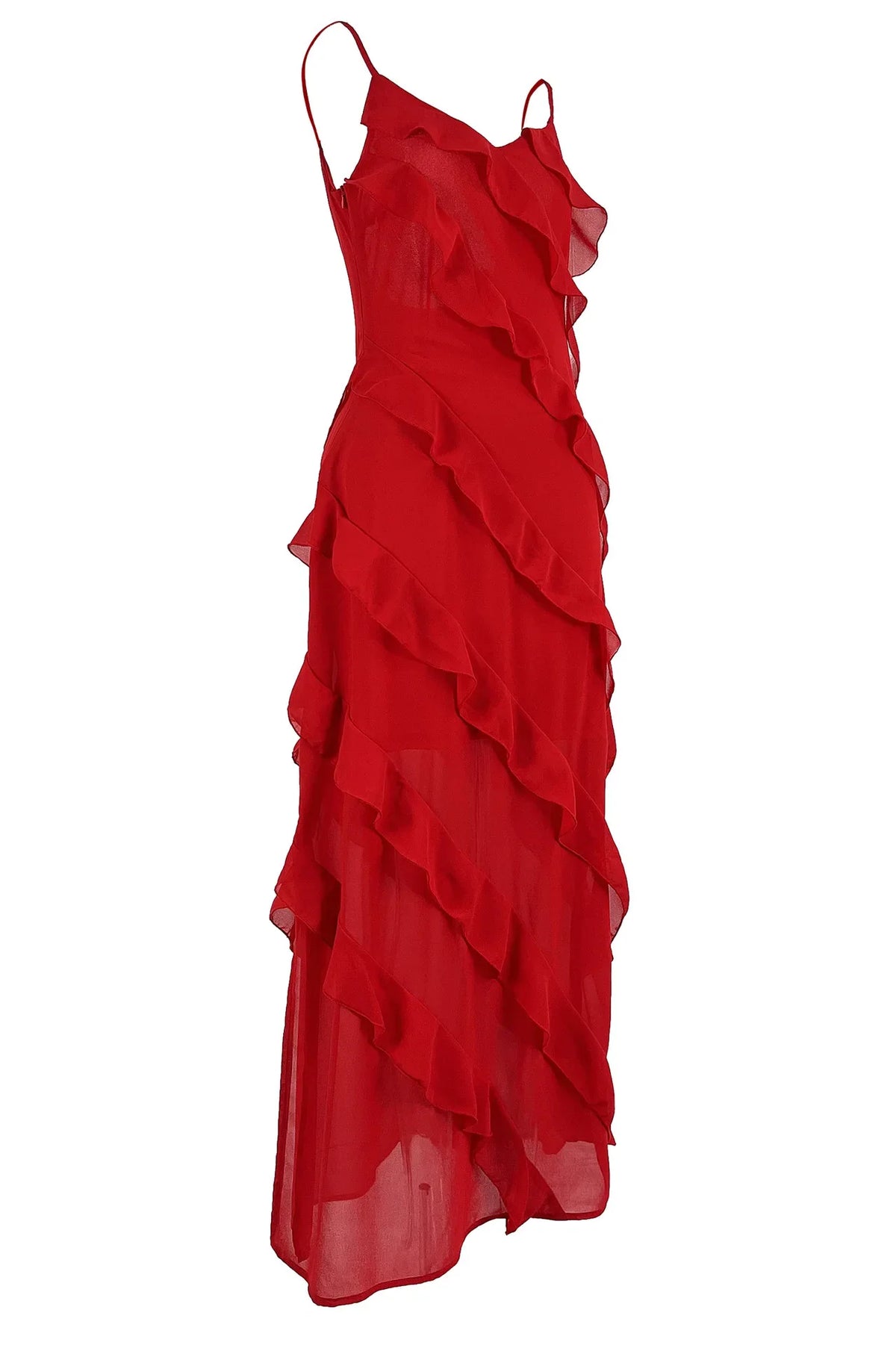 New 2026 Women's Ruffles Chiffon Maxi Dress Backlesss Split Sexy Porm Dress Red Long Summer Wedding Party Dress Elegant Vestidos