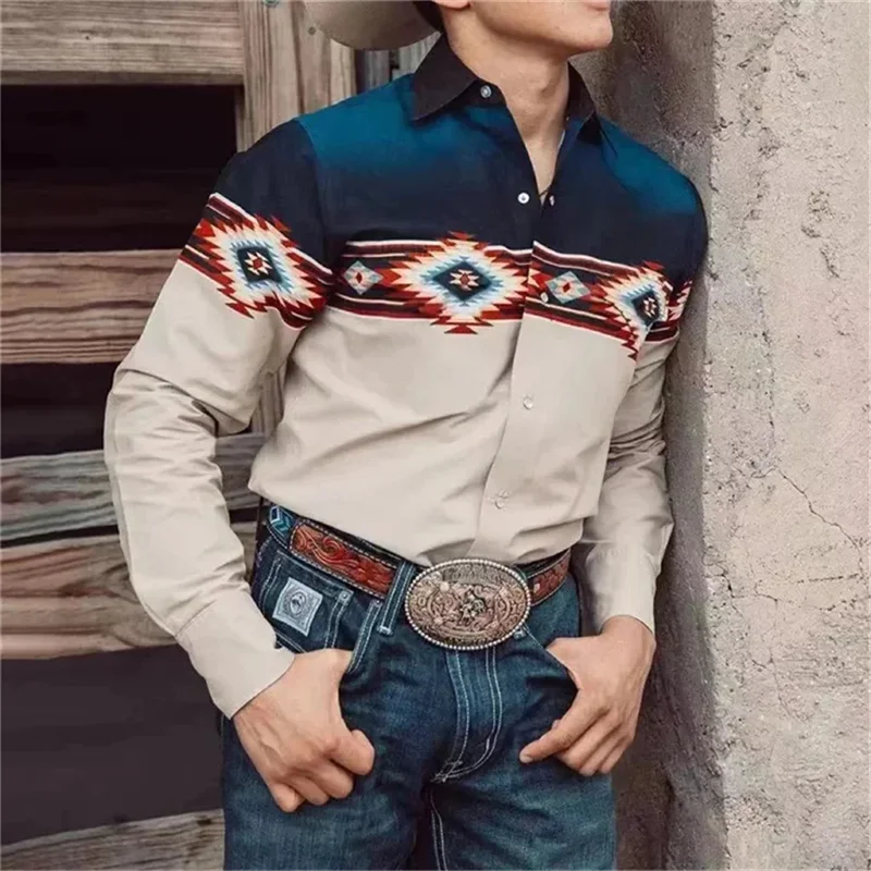 3D printed long sleeved ultra-fine fiber blended men's fashionable and handsome clothing casual shirt