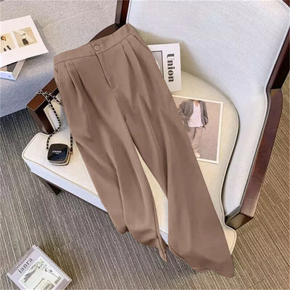 Khaki Office Double Breasted Suits Sets Women Korean New Long Sleeve Blazer Jackets Conjunto Ol High Waist Straight Pants Outfit