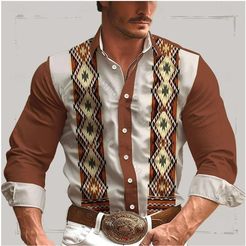 3D printed long sleeved ultra-fine fiber blended men's fashionable and handsome clothing casual shirt