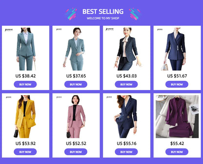 Naviu New Winter Two Pieces Set Slim Work Wear Women Fashion Formal Blazer and Trousers Office Business Suit