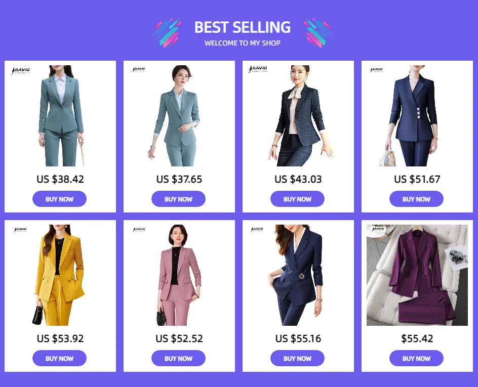 Fashion Business Women Interview Pants Suit Work Wear Office Ladies Long Sleeve Slim Formal Blazer and Trousers Set