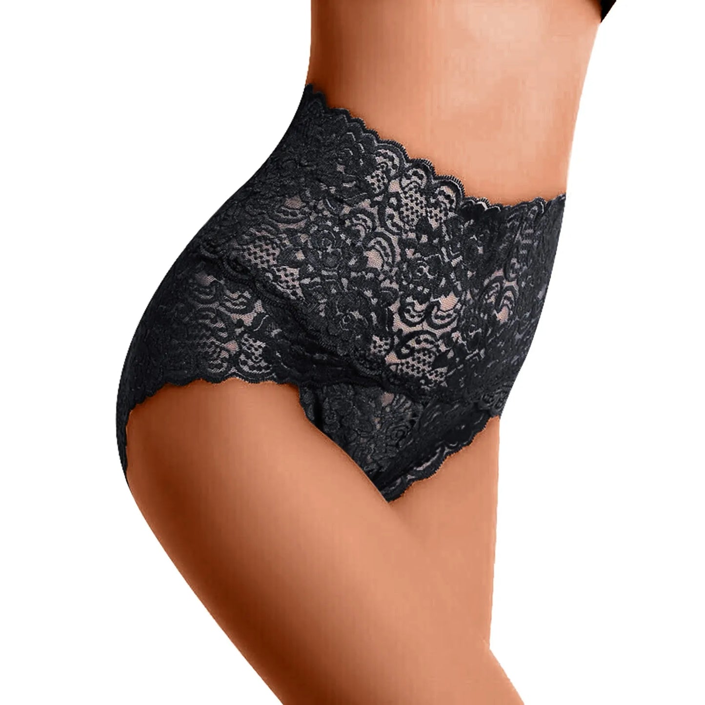 Sexy High Waist Underwear Women's Thin Hollow Lace Ladies Panties Solid Cotton Crotch Large Size High Waist Panties For Women