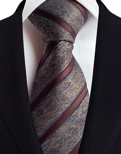 Luxury 8CM Mens Necktie Brown Orange Color Dot Stripes Ties For Man Groom Jacquard Woven Neck Tie For Business Wedding Party