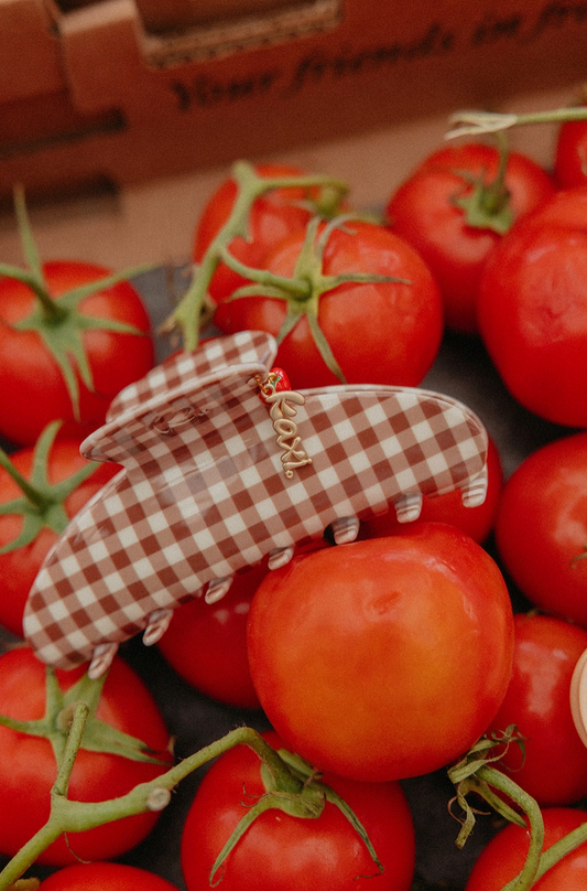 kaxi brown gingham tomato charm - oversized claw