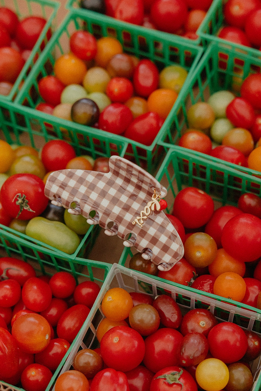 kaxi brown gingham tomato charm - midi claw