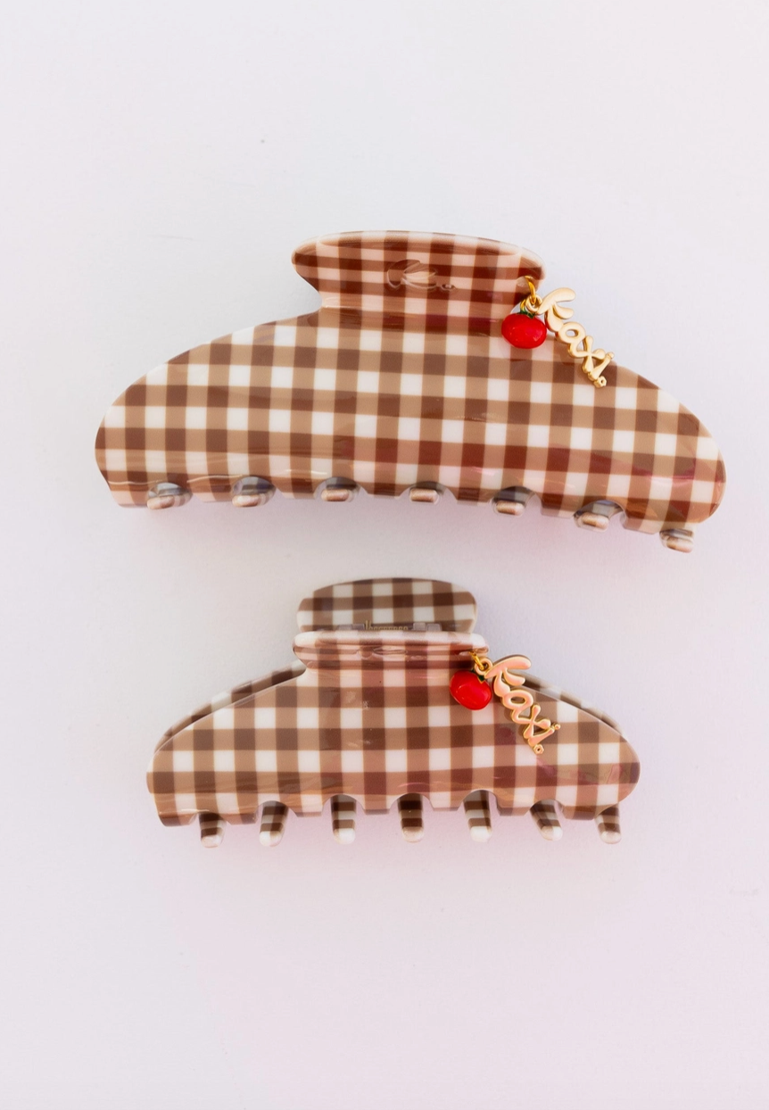 kaxi brown gingham tomato charm - oversized claw