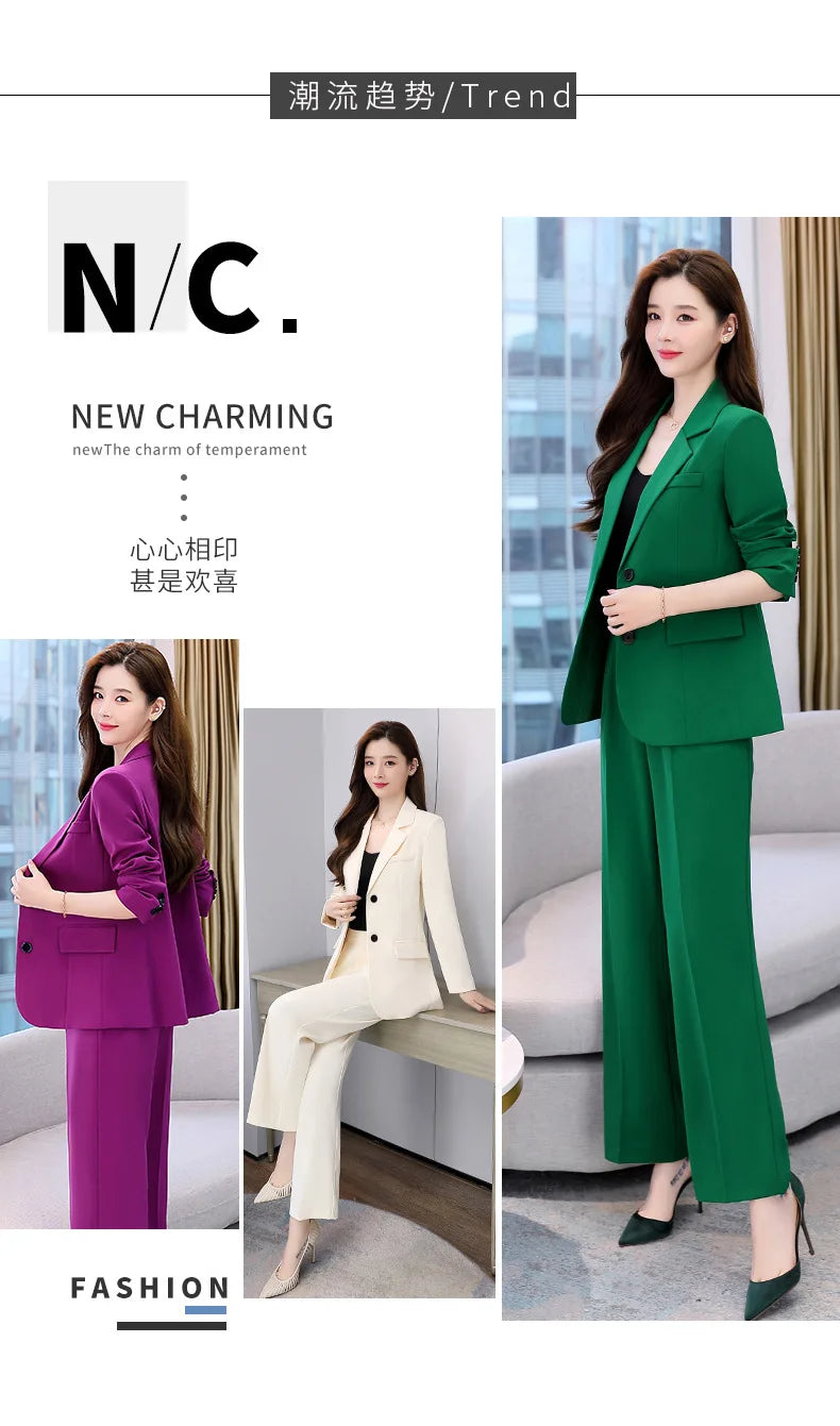 Fashion Casual Pants Suit the New Korean Pop Lapel Loose Pants Blouse Professional Suit Two-piece Women Elegant Set