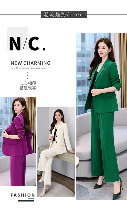 Fashion Casual Pants Suit the New Korean Pop Lapel Loose Pants Blouse Professional Suit Two-piece Women Elegant Set