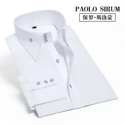 Men's Dress Shirt Autumn Spring Long Sleeve Business Blue Casual Shirts Female Coat Slim-fit Non-ironing Solid Color Black