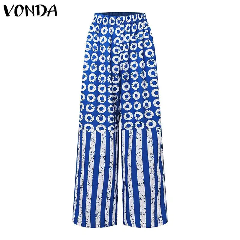 Plus Size 5XL VONDA Women Matching Sets 2024 Fashion Long Sleeve Suits Polka Dot Striped Shirts And Elastic Waist Pant Sets