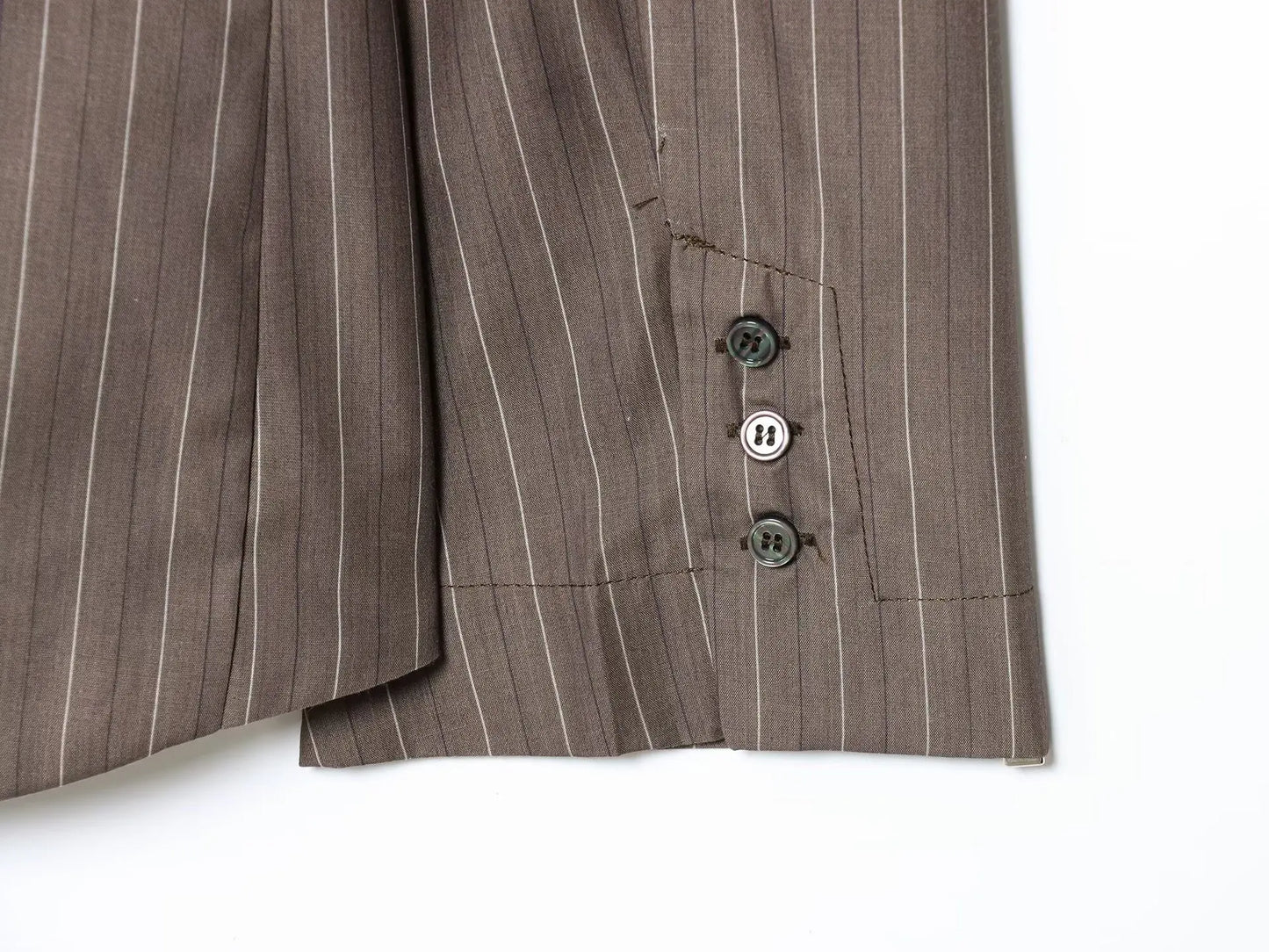 Office Lady Chic Brown Suits V Neck Striped Loose Blazer High Waist Wide Leg Pants Fashion Casual Women Suits Костюм Офисный