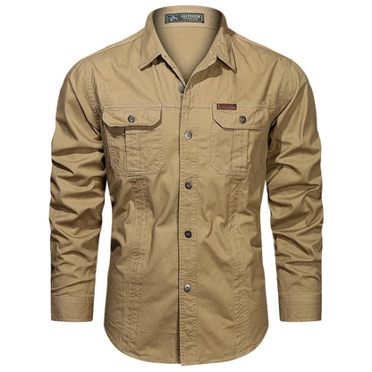 Spring Autumn Cargo Shirt Men Long Sleeve Casual Cotton Shirts High Quality Camisa Militar Overshirt Brand Clothing White Blouse