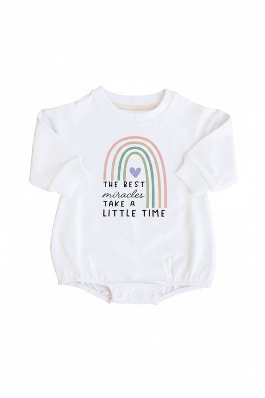 Best Miracles Graphic Sweatshirt Bubble Romper | White